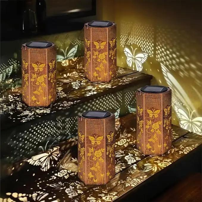 4 Pack Butterfly Solar Lanterns Outdoor Waterproof - Birthday Gifts for Women, Mom, Butterflies Solar Lights Outdoor Hanging Garden Decor for Outside, Patio, Outdoor, Yard, Lawn, Balcony by GreenHaven Gardens