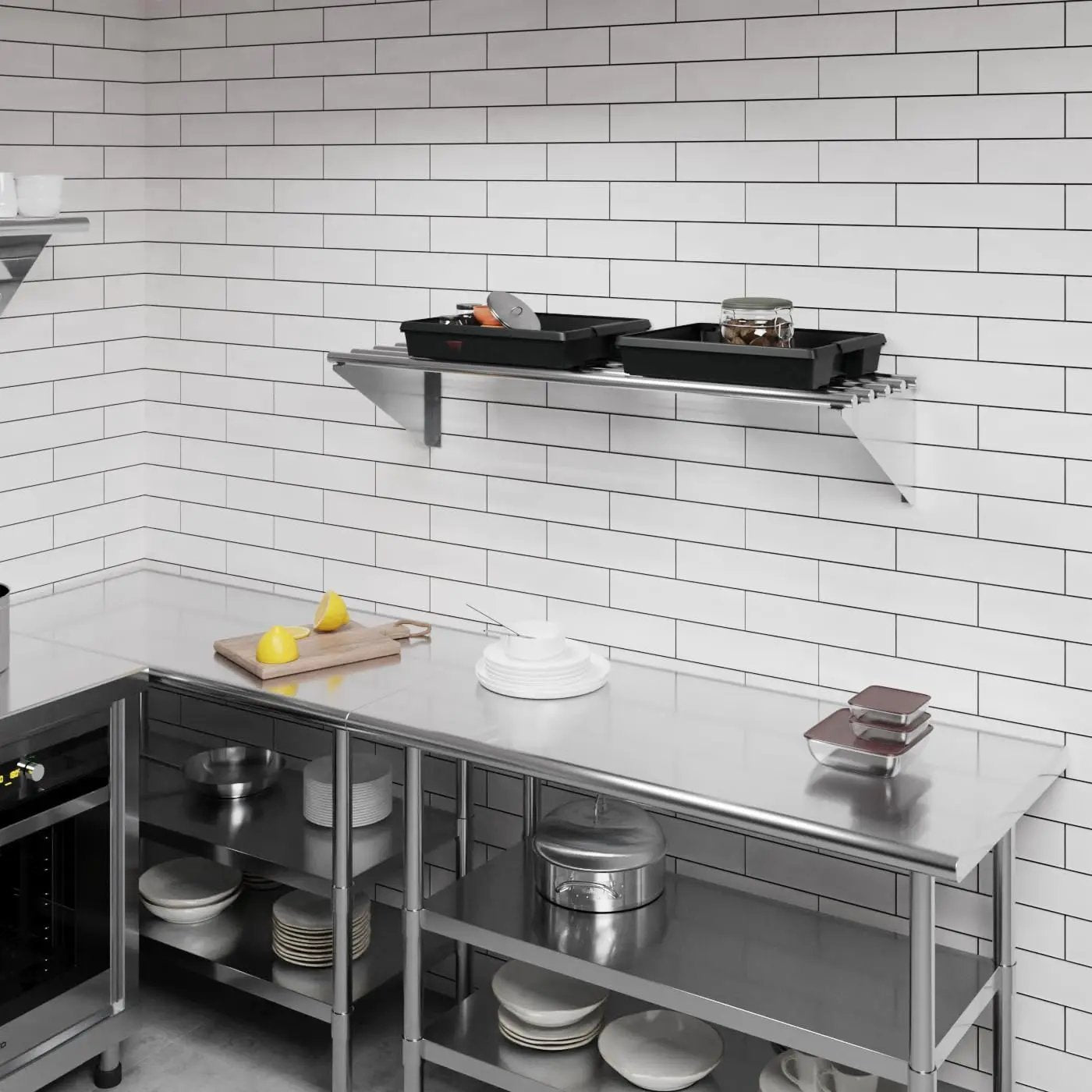 AmGood 14 in. x 48 in. NSF Stainless Steel Tubular Wall Shelf | Heavy-Duty Metal Shelving for Appliances & Equipment | Ideal for Kitchen, Restaurant, Garage, Laundry, Utility Room by GreenHaven Gardens