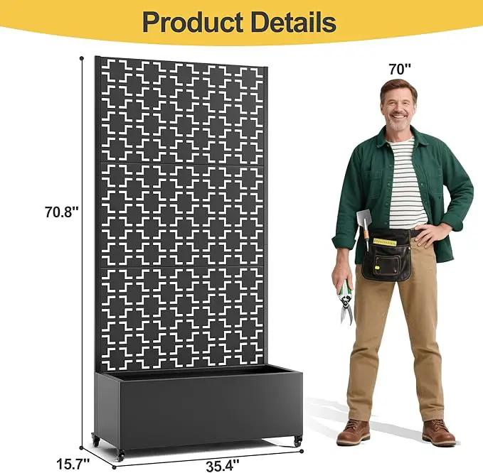 Raised Garden Bed with Trellis and Wheels,73"x35"x16" Metal Raised Garden Bed,Black Squared Metal Planter with Climbing Trellis for Vines & Vegetables by GreenHaven Gardens