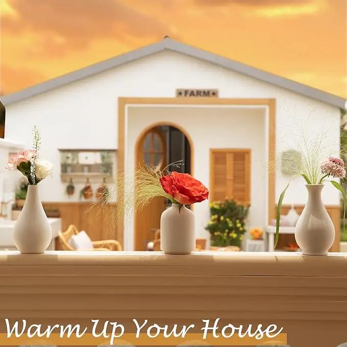 Ceramic Bud Vase Set of 8, Small Vase for Flowers, White Mini Bud Vase in Bulk for Centerpieces, Rustic White Ceramic Vase Set for Flowers, Room Décor, Wedding Party by GreenHaven Gardens