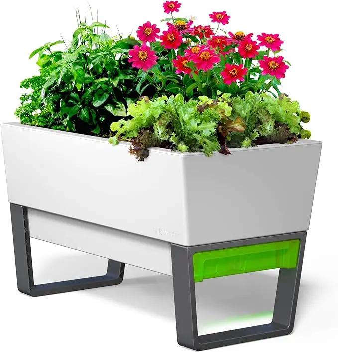 Glowpear Self Watering Planter Box - 29.5", White - UV Stable, Scalable Urban Raised Garden Bed with Water Gauge, Indoor Outdoor for Vegetables, Flowers, Herbs, and Succulents, Gardening by GreenHaven Gardens