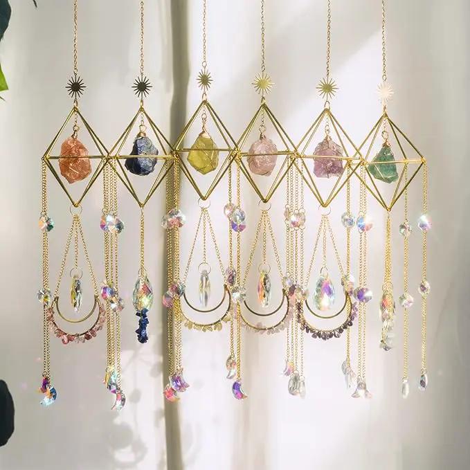 Orange Salt Crystal Suncatchers for Windows, Gemstone Sun Catcher Hanging, Unique Spiritual, Crystal Window Hanging, Boho Home Decor, Natural Stone (Orange Salt Stone) by GreenHaven Gardens