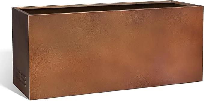 Worth Garden Metal Planter Box - 30" L x 11" W x 13" H Matte Bronze Heavy Duty Large Rectangular Steel Modern Plant Pot, Indoor Outdoor - Insert Plate with Drain Holes, Air Vents, No Assembly Required by GreenHaven Gardens