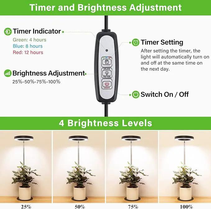 LORDEM Grow Light, LED Plant Light for Indoor Plants Growing, Full Spectrum Desk Growth Lamp with Automatic Timer for 4H/8H/12H, 4 Dimmable Levels, Height Adjustable 9.8"-30.6", 2 Packs of Black by GreenHaven Gardens