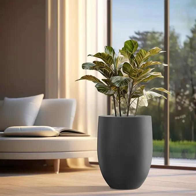 Kante 21.7" H Natural Concrete Tall Planter, Large Outdoor Indoor Decorative Pot with Drainage Hole and Rubber Plug, Modern Round Taper Style for Home and Patio Burnished Black by GreenHaven Gardens