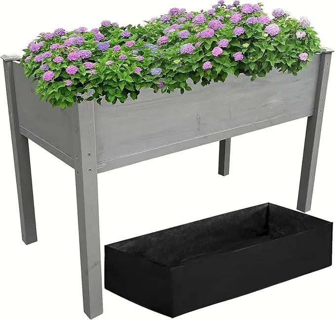 BTExpert 4ft Raised Garden Bed with Legs, 48x24x30in Elevated Wood Planter Box Stand for Vegetable Flower Backyard, Patio, Balcony Bed Liner Outdoor - Grey 30 in Height by GreenHaven Gardens