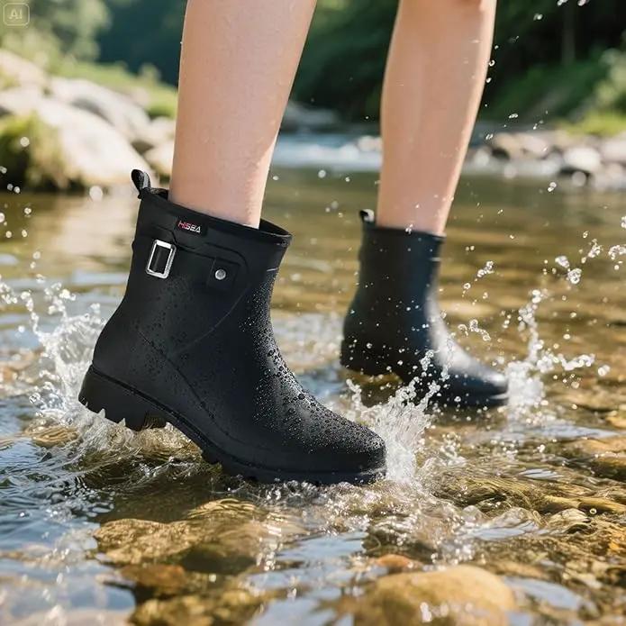 HISEA Women's Ankle Rain Boots Waterproof, Fashion Short Garden Shoes Anti-slip for Women with Comfortable Insole by GreenHaven Gardens