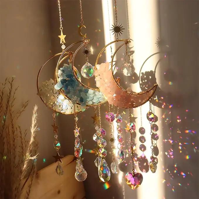 Crystal Suncatcher Hanging Moon Sun Light Catcher with Glass Prisms for Window Natural Kyanite Crystal Decor Home Indoor Making Rainbows by GreenHaven Gardens