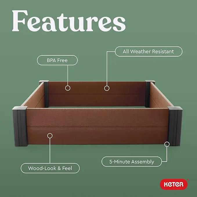 Keter 48" X 48" inches Wood Look Raised Garden Bed, Durable Outdoor Herb Garden Planter for Vegetables, Flowers, and Succulents, Brown by GreenHaven Gardens