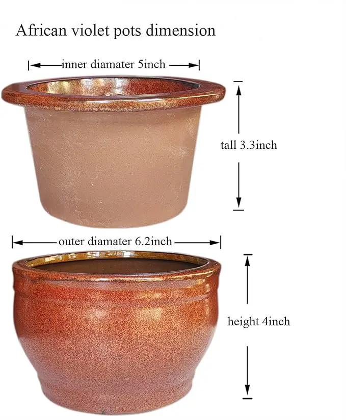 African Violet Pots Self Watering Round Ceramic Violet Pot (Copper, 6 inch) by GreenHaven Gardens