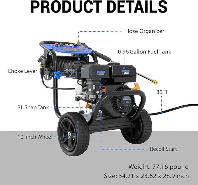 3600 PSI Gas Pressure Washer, 2.3 GPM Heavy-Duty Power Cleaner with 212CC Engine, 5 Quick-Connect Nozzles, 30FT Hose & Reel, Maintenance-Free Axial Cam Pump, for Commercial, Home Cleaning by GreenHaven Gardens