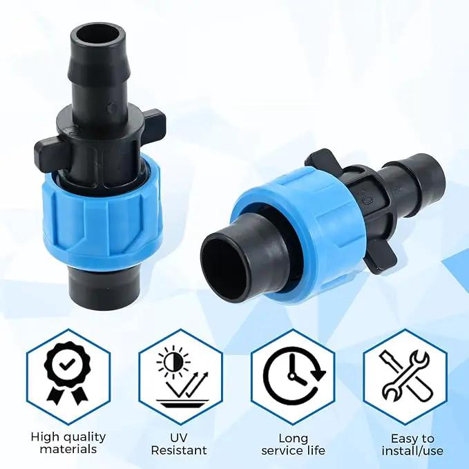 50 Pcs Drip Irrigation Connector, Drip Tape Fittings, Drip Tape Connector Tubing Coupling Barbed Locking Fitting Kit for 5/8" Drip Tape Sprinkler, 1/4" Barb Drip Irrigation Tools by GreenHaven Gardens