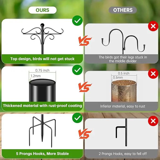 Shepherds Hooks for Outdoor, 108 Inch Heavy Duty Bird Feeder Pole with 5 Prongs Base, Adjustable Shepherds Hook for Hanging Birdhouses, Lanterns, Plant Baskets, Wind Chimes by GreenHaven Gardens