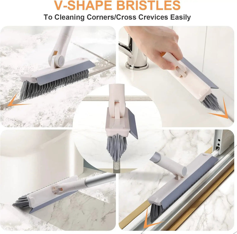 Grout Brush with Long Handle, 2 in 1 V-Shaped Floor Scrub Brush for Cleaning, Bathroom, Garage, Wall, Patio, and Tile, Stiff Bristle Brush with 54'' Telescopic Handle by GreenHaven Gardens