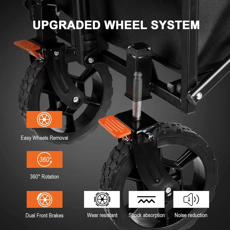 Navatiee 140L Wagon Cart Foldable, Large Capacity Collapsible Wagon with Smallest Folding Design, Utility Grocery Cart for Camping Shopping Sports, Black by GreenHaven Gardens