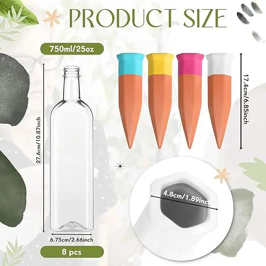 8 Pack Plant Watering Devices, Terracotta Self Watering Spikes with 25 oz Plastic Wine Bottles, Slow Release Plant Waterer Self Watering Planter for Vacation Indoor Outdoor Plant by GreenHaven Gardens