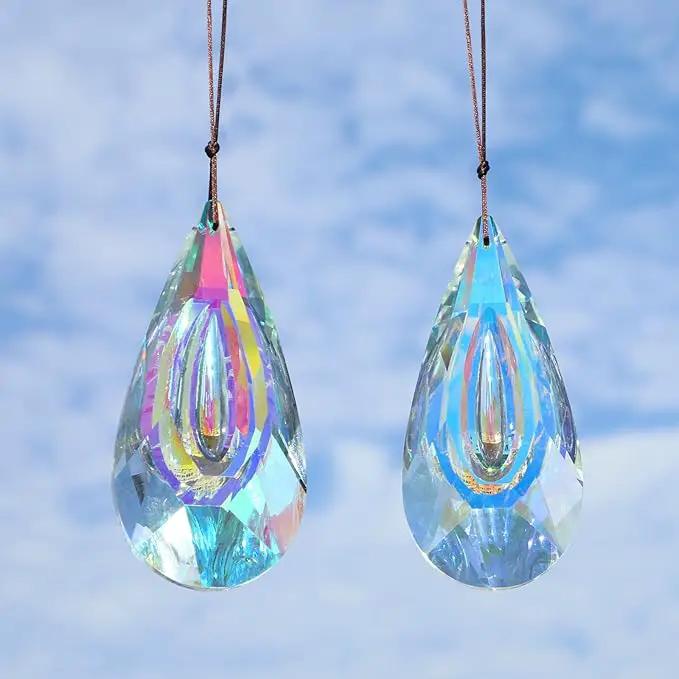 120mm Crystal Suncatcher, 2 Pack Large Prism Sun Catchers Windows Hanging Ornaments Rainbow Maker Pendant Indoor Outdoor Garden Chandelier Birthday Wedding Party Valentines Day Gifts for Women by GreenHaven Gardens