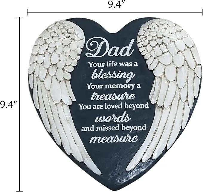 Dad Memorial Garden Stone, Dad Stepping Garden Memorial Stone, in Memory of Dad Stones Gifts for Loss of Father, Loss of Dad, Father Memorial Angel Wings Heart Stone TNS13 by GreenHaven Gardens