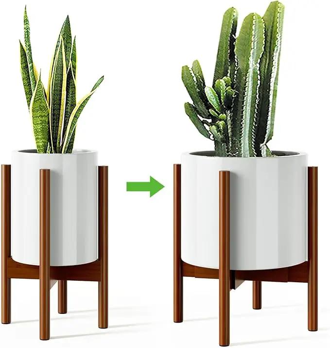 MUDEELA Adjustable Plant Stand Indoor, Bamboo Plant Stand 8 to 12 Inches, Bamboo Dark Brown Planter Stand for Indoor Plants,Single Floor Plant Stand for Indoor Plants, Pot Plant Not Included by GreenHaven Gardens