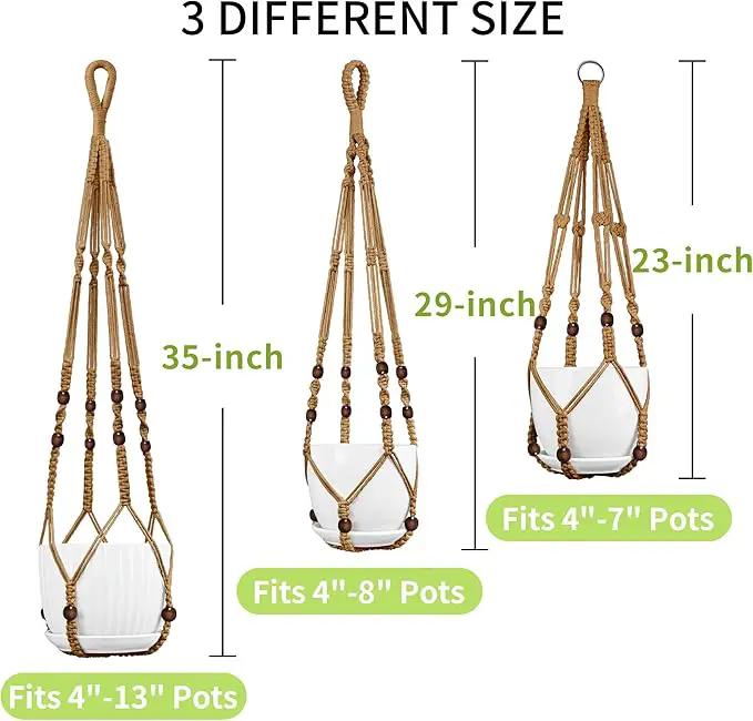3 Pack Macrame Plant Hanger - 35"/29"/23" Different Sizes, Hanging Planter Basket Flower Pot Holder for Indoor Outdoor, Boho Home Decor, Brown (POTS NOT Included) by GreenHaven Gardens