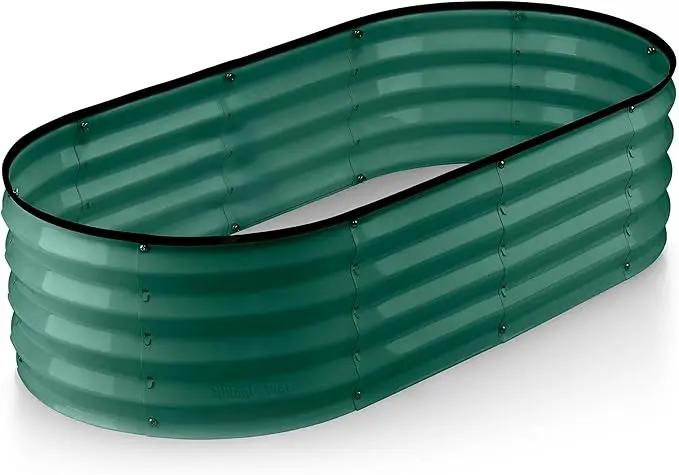 Galvanized Raised Garden Beds Outdoor // 4×2×1 ft Planter Raised Beds for Gardening, Vegetables, Flowers // Large Metal Garden Box (Dark Green) // Patented Tool-Free Design
