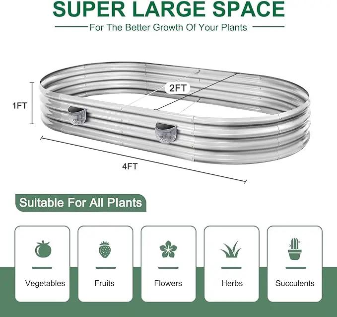 Land Guard Galvanized Raised Garden Beds Outdoor with 2 Magnetic Solar-Powered Lights(Grey), Metal Planter Raised Beds, 4×2×1Ft Metal Raised Garden Beds for Gardening, Vegetables, Flowers by GreenHaven Gardens