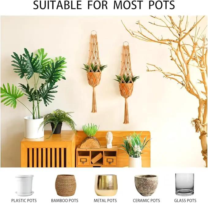 Artilady Hanging Planter for Indoor Plants Macrame Plant Hanger Large Hanging Plant Holder Brown Plants Basket White Rope Boho Original Wall Decor by GreenHaven Gardens