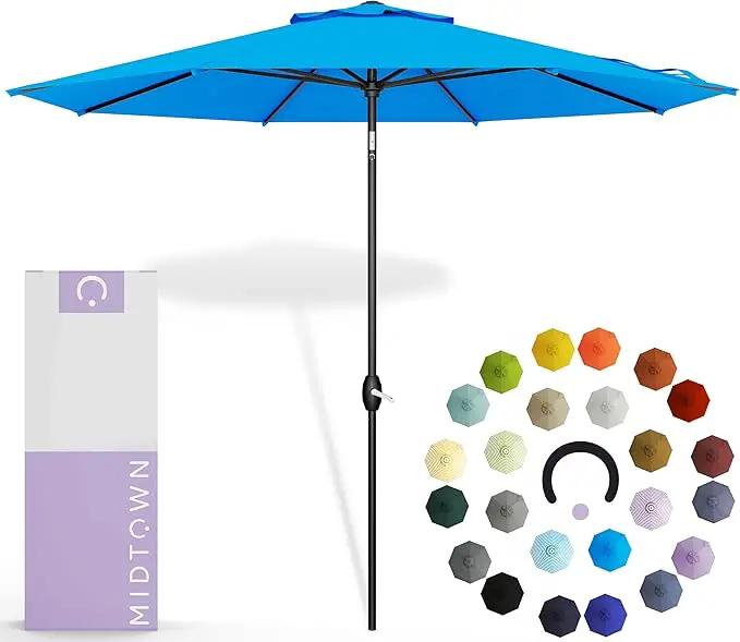 Midtown Umbrellas 10-Year-No-Fade - 8 Ft - UV Proof Cobalt (Blue) Polyester Fabric - Umbrella Outdoor Patio, Auto-Tilt Aluminum Frame Patio Umbrella for Garden, Pool & Deck - Black Pole by GreenHaven Gardens