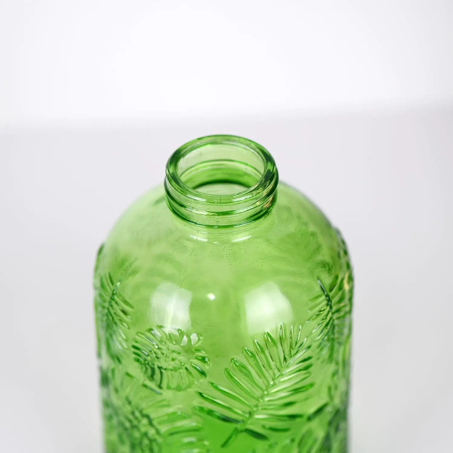 11.8 Ounce Glass Plant Spray Bottle, Glass Leaf Print One Handed Watering Can with Antique Brass Plastic One Handed Top Pump, 7.6 Inch Tall Indoor and Outdoor Plant Small Spray Bottle (Green) by GreenHaven Gardens