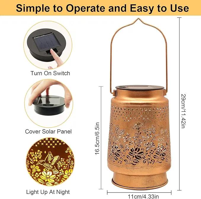 2 Pack Solar Lanterns Outdoor Hanging Lanterns with Shepherd Hook, Birthday Gifts for Women Mom Grandma Hummingbird Metal Decor Lantern Waterproof Solar Lights LED Decorative for Garden Yard Patio by GreenHaven Gardens