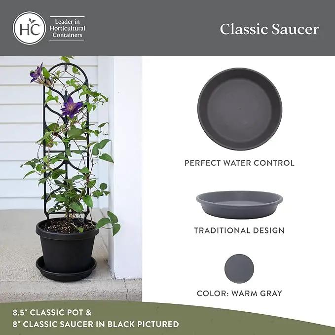 The HC Companies Flower Pot Saucers - Plastic Plant Saucer for Outdoors & Indoors - Traditional Design Plant Pot Trays for Water Drainage - Durable & Stylish Round Plant Tray (21-inch Warm Gray) by GreenHaven Gardens