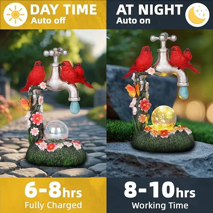Red Cardinal Bird Statue with LED Ball Light 8.6"Resin Caidinal Figurine Outdoor Waterproof Solar Statues for Yard and Garden Unique Housewarming Birthday Outdoor Gifts for Women Mom Wife Girlfriend by GreenHaven Gardens