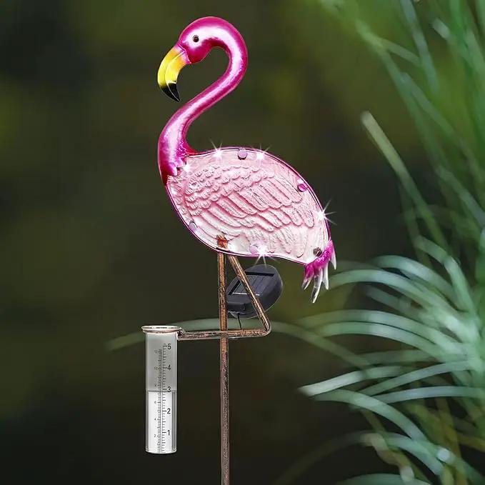 LEWIS&WAYNE 43’’ Solar Flamingo Rain Gauge Outdoor Decorative Metal Stake LED Lights with Glass Tube Solar Pathway Lights for Garden, Yard, Patio, Lawn Decor by GreenHaven Gardens