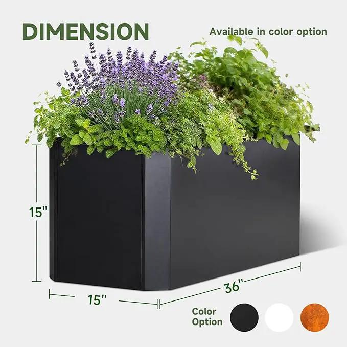 Steel Planter Box-36"x15"x15"-Large Rectangular Planter Indoor or Outdoor Black Matel Planter Box Commercial Residential for Patio Porch Deck Home Backyard by GreenHaven Gardens