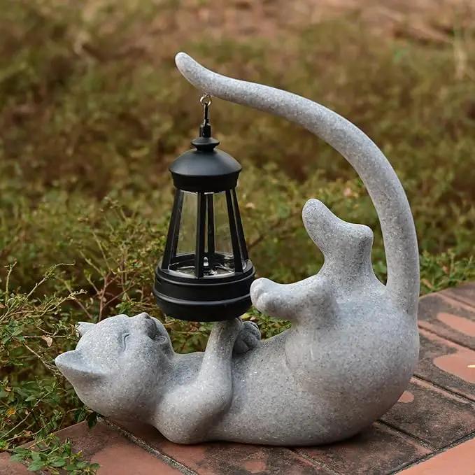 Solar Cat Garden Statue 10 Inch Porch Patio Decor for Outside Yard Decoration Outdoor Unique Housewarming Gardening Birthday Gifts for Cat Lovers Women Grandma by GreenHaven Gardens