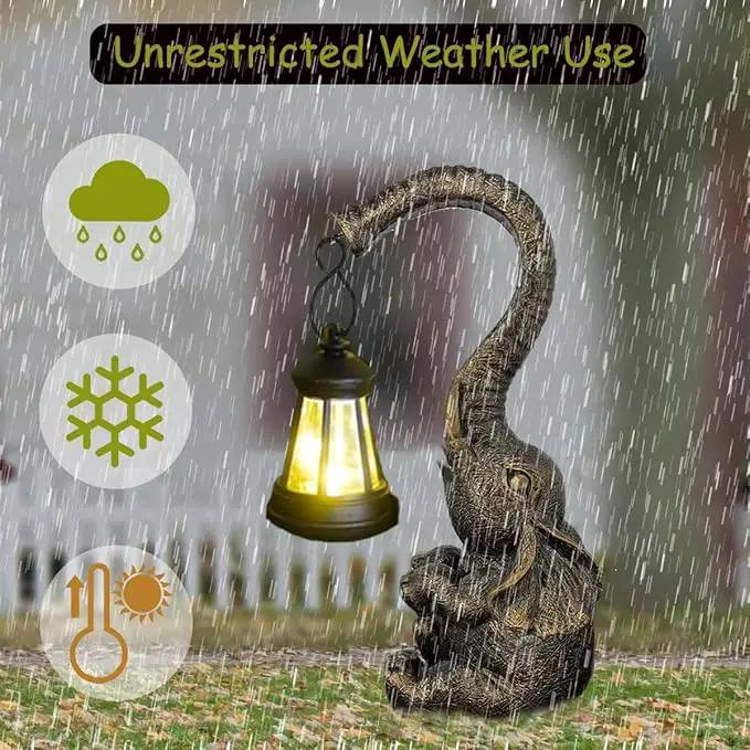 10.6 Inch Statue Elephant with Solar Outdoor Lights for Garden Decor，Lucky Present with Appeal For Birthdays(Man and Women and family)， Unique Housewarming Presents and Yard Decoration. (black) by GreenHaven Gardens