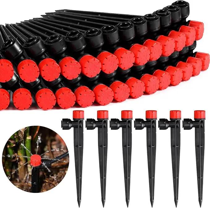 100 Pcs Drip Irrigation Emitters for 1/4'' Irrigation Tubing Adjustable Water Flow Drip Emitters with Stake Drip Irrigation System Irrigation Drippers with 360 Degree Sprayer for Garden Patio by GreenHaven Gardens