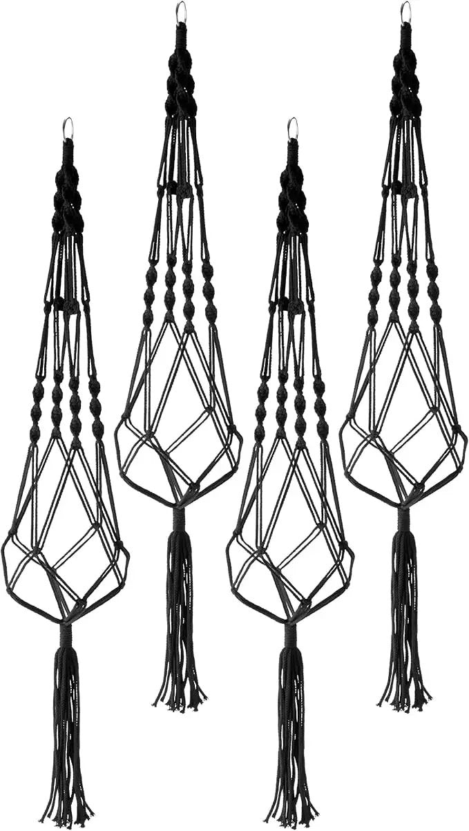 Sorbus Macrame Plant Hanger (4 Pack) Indoor Outdoor Hanging Plant Pots Cotton Rope, Elegant for Home, Patio, Garden (Black) by GreenHaven Gardens