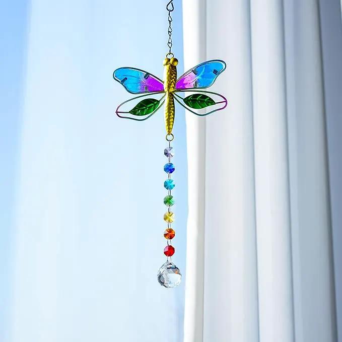 Dragonfly Decor Stained Glass Suncatcher for Windows Hanging Crystal Sun Catcher Prism Rainbow Maker Pendant by GreenHaven Gardens