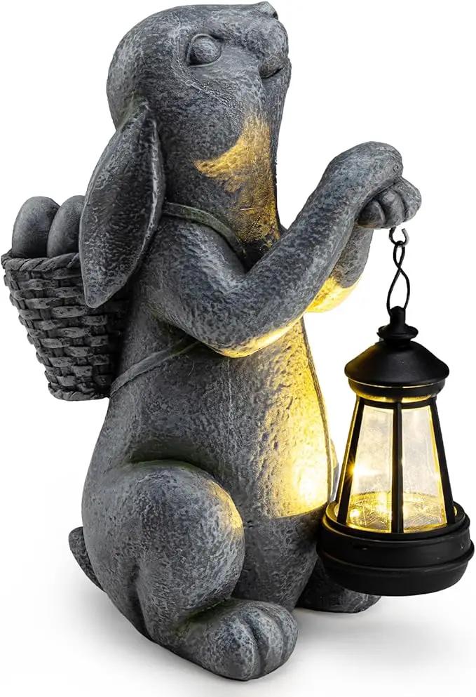Solar Garden Outdoor Statues Rabbit with Solar Lantern,Outdoor Bunny Figurines Decorations,Lawn Decor Bunny Statue for Patio, Balcony, Yard Ornament,Unique Housewarming and Easter Gifts by GreenHaven Gardens