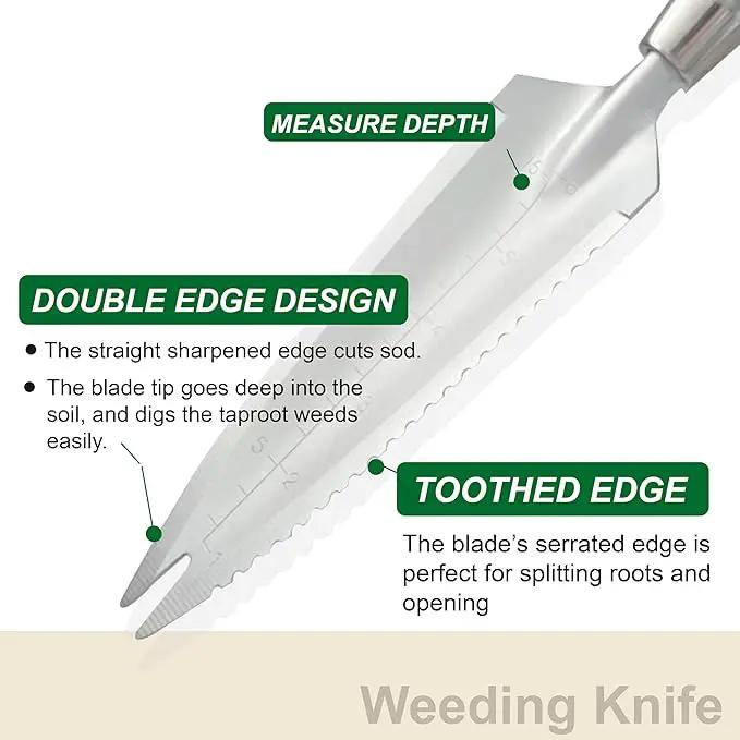SUMIO 13.3" Alloy Steel Garden Trowel with Forked Tip and Depth Markings, Weeding Knife for Root Cutting, Transplanting, Digging, and Slit Weeding by GreenHaven Gardens