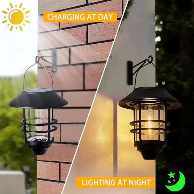 Solar Lantern Outdoor Lights, Hanging Waterproof Lantern Lights with Wall Mount Kit for Garden Porch Fence 2 Pack by GreenHaven Gardens