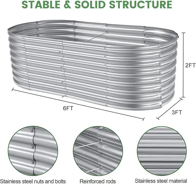 Land Guard 6×3×2ft Galvanized Raised Garden Bed Kit, Galvanized Planter Raised Garden Boxes Outdoor, Oval Large Metal Raised Garden Beds for Vegetables… by GreenHaven Gardens