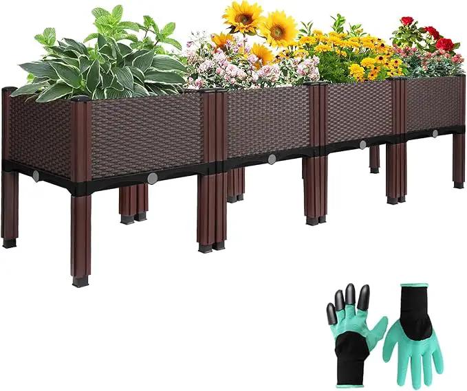 Emalie Raised Garden Beds Elevated Plastic Planter Box with Drainage Plugs Perfect for Vegetables Flowers Herbs Growing Outdoor, 63.0" Lx15.7 Wx16.5 H Brown by GreenHaven Gardens