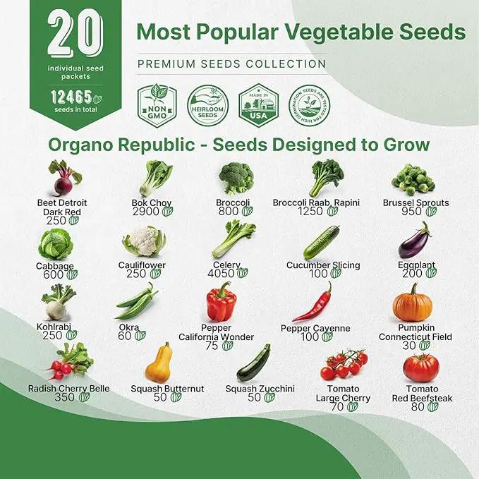 20 Vegetable Seeds Variety Pack - 12,460+ Non-GMO Heirloom Seeds for Planting Vegetables and Fruits in Individual Seed Packets, Home Garden Seeds for Hydroponic, Indoor and Outdoors Gardening by GreenHaven Gardens