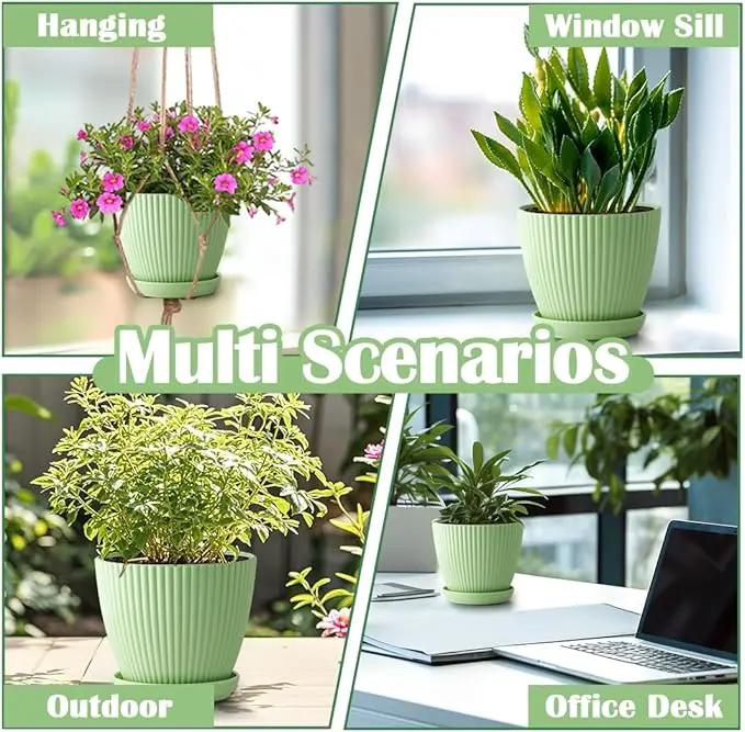 Plant Pots with Drainage Holes and Tray Saucer - 7.5/6.5/5.5/4.9/4.2/3.5 Inches Flower Pots - 6 Pack Thick and Sturdy Planters for Indoor Plants Such As Orchid, Succulent and Herbs, Green by GreenHaven Gardens