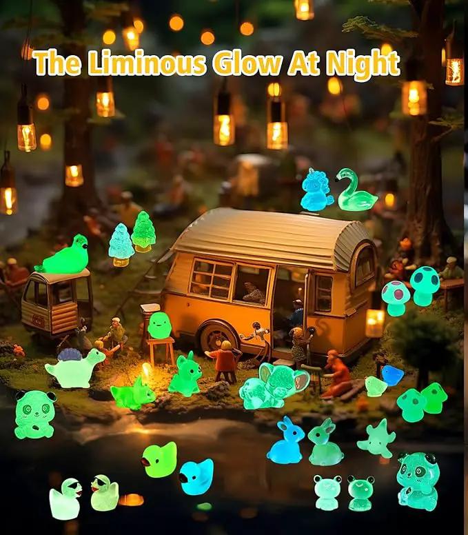 120 Pack Various Luminous Mini Resin Animals, Mini Ducks Dinosaurs Tiny Frogs Pandas Small Mushroom Miniature Figurines Glow in The Dark for DIY Garden Micro Landscape Aquarium Potted Decor by GreenHaven Gardens