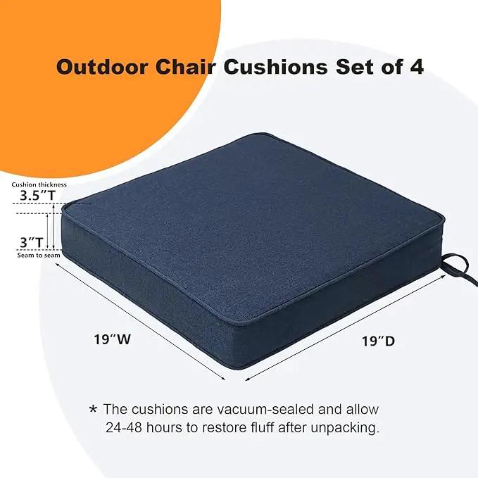 Sunbrella Square Corner Seat Cushions, 19" x 19" x 3", Set of 4, Indoor Outdoor Water Repellent Universal Chair Pads with Ties for Patio Furniture, Garden Dining Chairs, Specrtum Indigo by GreenHaven Gardens