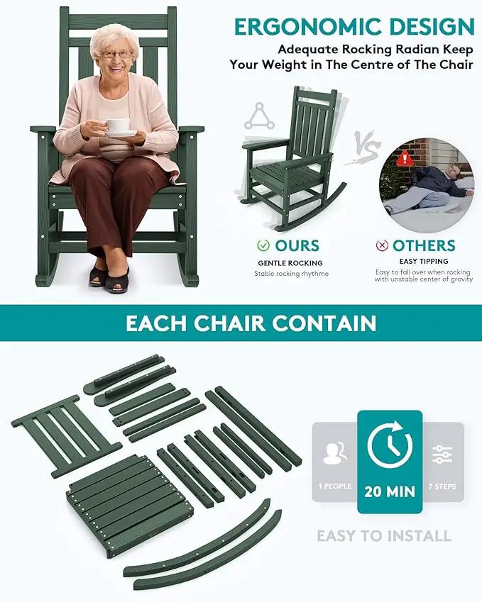 SERWALL HDPE Rocking Chair, Outdoor Rocking Chair for Adults, All Weather Porch Rocker for Lawn Garden, Green by GreenHaven Gardens
