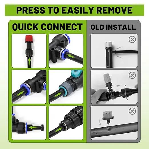 Garden Drip Irrigation Kit, 100ft Black Hose, 360° Pure Copper Closeable Nozzle, Patio Misting Plant Watering Sprinkler, Faucet Separator, Sprinkler Hose Adapter (28 360° nozzles + 28 T-connectors) by GreenHaven Gardens